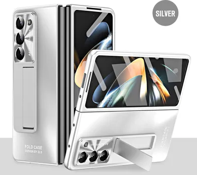 Immagine prodotto di Custodia per Samsung Galaxy Z Fold 6 Custodia rigida in PC elettrolitica con protezione dello schermo, protezione dell'obiettivo, supporto Argento