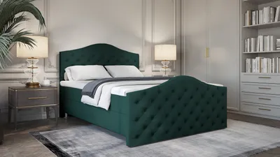 Produktbild von SALES LEADER Boxspringbett STOCKHOLM 200x200 cm Polsterbett mit zwei Bettkästen, Komplett-Set mit Matratze und Topper (4cm), Dunkelgrün, Bett Stoff ELEMENT 20