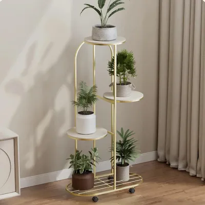 Image de Support pour plantes - Étagère à fleurs avec roulettes - 6 niveaux - Structure métallique - Taille XL - Pour coin et balcon - Blanc