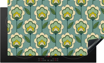 Produktbild von KitchenYeah© Herdabdeckplatte Retro - Design - 1970er Jahre - Blume , 91x52cm, Küche Deko, Glaskeramikkochfeld Herdabdeckung, Abdeckplatte fùr Kochfeld