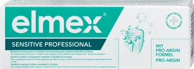 A product box for Elmex Sensitive Professional toothpaste.