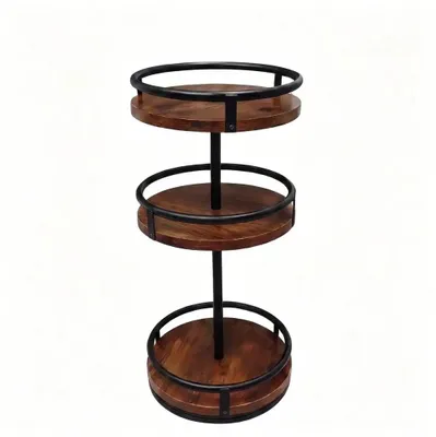 Image de Organisateur de rangement rotatif - Étagère à 3 niveaux - Rotation à 360° - Pour cuisine, table de maquillage et table à manger - Bois - Marron - 48 cm