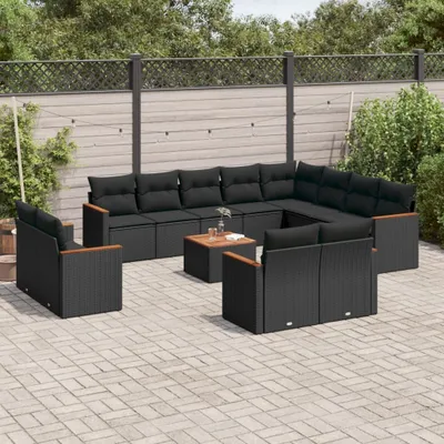Produktbild von 13-tlg. Garten-Sofagarnitur - mit Kissen Schwarz Poly Rattan - Gartenmöbelset 3258919