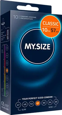Produktbild von MY.SIZE Classic Kondome Größe 4 | 57 mm Breite | 10 Stück Standardpackung | extra dünn | gefühlsecht hauchzart | dünne 0,07 mm Wandstärke