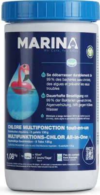Produktbild von Marina Chlor Multitabs 135g - für Pools ab 10m³ - Pool Tabletten - Chlortabletten ( 1 x 1,08kg ) Multifunktion 5 in 1