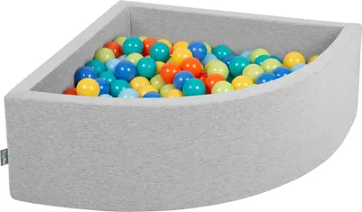 Zdjęcie produktu dla KiddyMoon suchy basen trójkątny z piłeczkami 7cm jasnoszary: jasny zielony-pomarańcz-turkus-niebieski-babyblue-żółty 90x30cm/300piłek zabawka basen piankowy