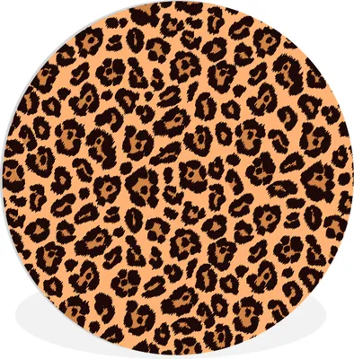 Produktbild von MuchoWow® Rundes Wandbild - Runde Bilder Pantherdruck auf Orange Ø 30 cm Kreis Wanddekoration Kunststoff - Wandkreis - Wandschmuck - Schlafzimmer - Bilder - Der Kreis - Kunst für die Wohnung - Plastik - Kunstdruck - Wandbild