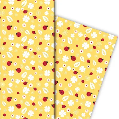 Produktbild von Glücks bringendes Geschenkpapier mit Marienkäfern und Klee, gelb - G8184, 32 x 48cm