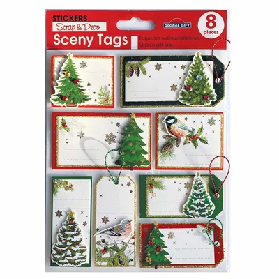 Image de 8 étiquettes cadeau autocollantes - Arbres de Noël