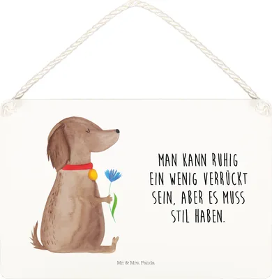 Produktbild von Mr. & Mrs. Panda Schild Hund Blume DIN A5 - Weiß - Geschenk, Wandbild Holz, Sprüche, Niedlich, holzbild, Haha, Holzschild, Süß, Hunde, Türschild, kleine aufmerksamkeit