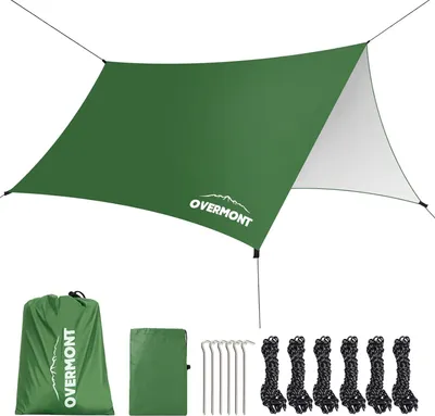 Obrázek produktu pro Nepromokavá stanová plachta Overmont 3m x 3m - zelená, s příslušenstvím