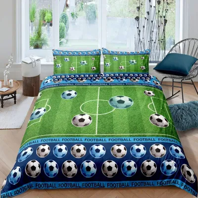 Produktbild von Bettwäsche Set 135x200 cm Kinder Jungen Fußball Grün Blau Mikrofaser Polyester