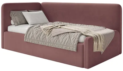 Obrázek produktu pro Selsey Fanko – dětská postel 90 x 200 cm s matrací, čelo vlevo, samet, růžová