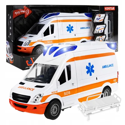 Zdjęcie produktu dla Karetka Ambulans Dla Dzieci Pogotowie Napęd Światło Dźwięk Auto + Nosze