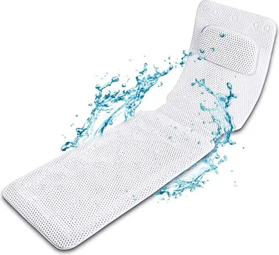 Produktbild von Ganzkörper Badewannenmatte mit Kissen Weiß Antibakteriell PVC-Ganzkörper Badekurort Badewanneneinlage Mit Saugnäpfen Kissen für Eltern, Kinder