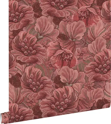 Productafbeelding van ESTAhome behang geborduurd bloemmotief bordeaux rood 50 x 900 cm