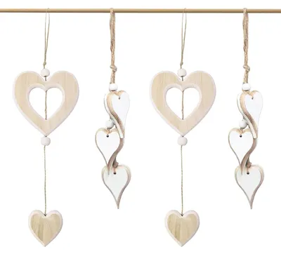 Productafbeelding van Set van 4 Houten Hart Hangers voor Raamdecoratie