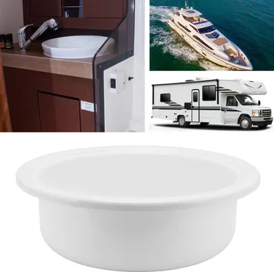 Produktbild von 375 x 130 mm, rundes Waschbecken für Wohnmobile, Boote, Badezimmer, Handwaschbecken, Acryl, Weiß, für Wohnmobil-Yacht
