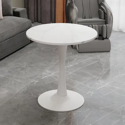 Produktbild von Esstisch Rund Ø 70 cm für 2-4 Personen Küchentisch Weiß Marmor-Optik Modern Wohnzimmertisch Mid-Century Design Stabil & Pflegeleicht
