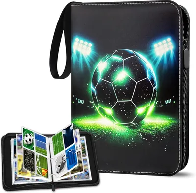 Produktbild von Fußballkarten Sammelalbum, 50 Seiten mit 400 Kartenfächern, tragbares Sammelkarten Album mit 4-Fach-Taschen, Kunstleder Trading Card Sammelmappe