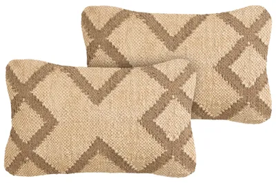 Produktbild von BELIANI 2-teiliges Kissen-Set Hellbraun und Beige aus Jute und Wolle 30 x 50 cm, mit geometrischem Muster, verwaschene Farben