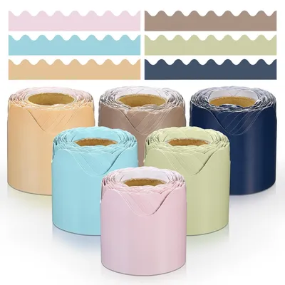 Image de Bordures colorées pour tableaux d'affichage - 6 rouleaux de décorations de bordure incurvées pour les salles de classe et les écoles