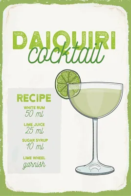 Produktbild von vianmo Holzschild 18x12 cm Daiquiri Cocktail Recipe