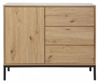 Image de CALICOSY - Commode 1 Porte 3 TiroirsReproduction Chêne L90 x H80 cm - LENNY