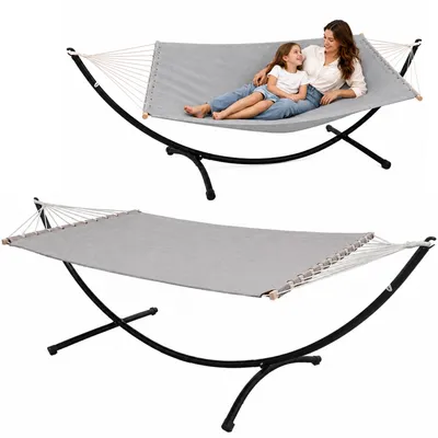 Produktbild von Doppel Hängematte mit Gestell 200x120 cm Garten Hängeliege Hängemattengestell