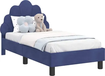 Image de vidaXL Sommier de lit d'enfant avec tête de lit bleu police 70 x 140 cm velours