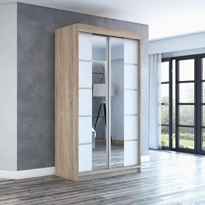 Produktbild von Schwebetürenschrank Kleiderschrank ERA 120 cm Schrank Garderobe Spiegel.Verschiedene Farben (Weiß, Schwarz, Somona). Möbel vom Hersteller!