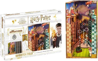 Imagen del producto de Revell Tiny Adventures - Campo de Quidditch de Harry Potter | Rincón de lectura hecho a mano | Mundos en miniatura artesanales para montar | Puzzle 3D de madera con iluminación LED