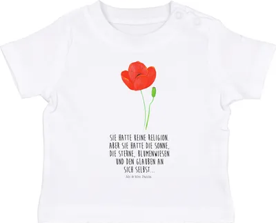 Produktbild von Mr. & Mrs. Panda  T-Shirt Blume Mohnblume 0. - 6. Monat - Weiß - Geschenk, Religion, Babyshirt, Garten, Respekt, Glaube, Baby Shirt, Motivation, Mohn, Baumwolle