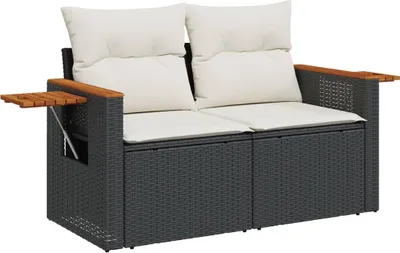 Produktbild von vidaXL Gartensofa mit Kissen 2-Sitzer Schwarz Poly Rattan