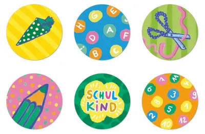 Produktbild von Einschulung 12 Muffinaufleger Obladen Aufleger mit 4 Motiven, aus Esspapier