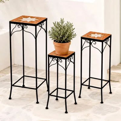 Produktbild von DanDiBo Blumenhocker Merano Mosaik 3er Set 12012 Blumenständer 46, 54, 62 cm Hocker Eckig