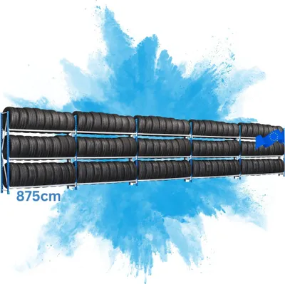 Produktbild von Mega Deal Reifenregal MAXIMUS Pro | HxBxT 200x875x50cm | 3 Ebenen | bis zu 39 Reifen pro Ebene | 150kg Fachlast | Lichtblau/Lichtgrau
