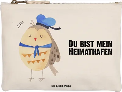 Produktbild von Mr. & Mrs. Panda kosmetiktäschchen Eule Matrose Größe M - Weiß - Geschenk, Ehe, Waschbeutel, Owl, Make-Up Tasche, Verliebt, Kulturbeutel, Beauty Bag, Kosmetiktasche