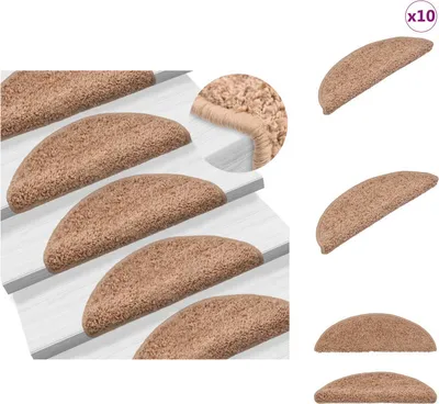 Image de vidaXL Tapis d'escalier 10 pcs. 56x17x3 cm Beige - Tapis d'escalier