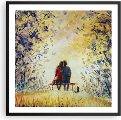 Produktbild von Gerahmtes Poster - Schwarzer Rahmen - Liebhaber auf Bank - 60x60 cm - Wand Bild - Wanddeko - Wandbilder - Kunstposter - Wandposter - Bilderrahmen - Bilder - Kunstdruck - P2BAC60x60-4578