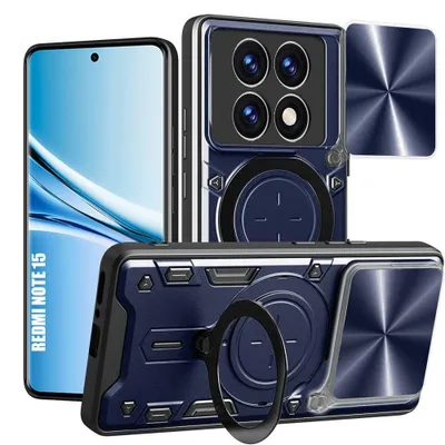 Image de Coque pour Xiaomi Redmi Note 15 5G/4G, avec Anneau Magnétique et Protection Caméra - Bleu Foncé