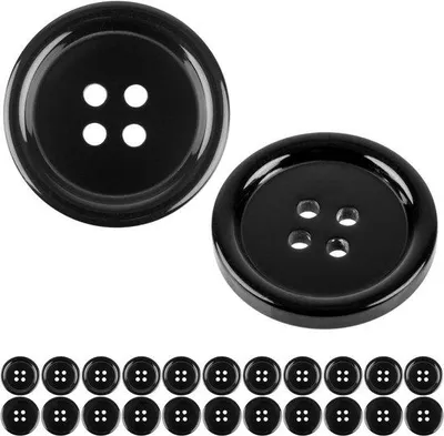 Image de Boutons en résine synthétique, 27,9 mm, noir, polyester, 24 pièces
