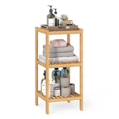Produktbild von SONGMICS Bambusregal mit 3 Ebenen, Küchenregal, Standregal für Wohnzimmer, Bad, Flur, 33 x 33 x 79,5 cm, beige