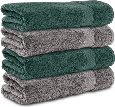Produktbild von Komfortec 4er Duschtücher 70x140 cm Set aus 100% Baumwolle, 470g/m², Frottee, Weich, Anthrazit Grau/Dunkelgrün