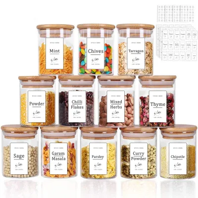 12 Vorratsgläser 330 ml mit Bambusdeckel & Etiketten