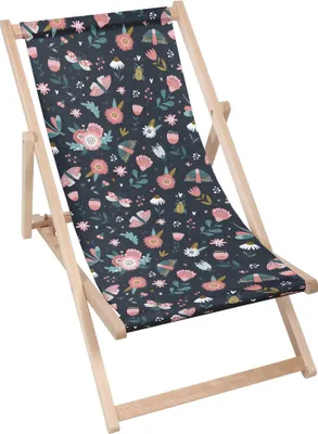 Produktbild von Dreamroots Liegestuhl klappbar Holz, Buchenholz bis zu 130 kg, Sonnenliege klappbar mit 3-stufiger Neigungsregulierung der Rückenlehne, Summer Bugs