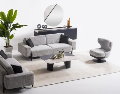 Obrázek produktu pro Moderner grauer Wohnzimmer Set aus Holz und Textil