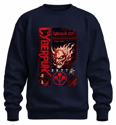Obrázek produktu pro Cyberpunk 2077, maska samuraje Oni, motiv Hannya, Japonsko, styl Y2K, mikina s kapucí, tmavě modrá, velikost XXL