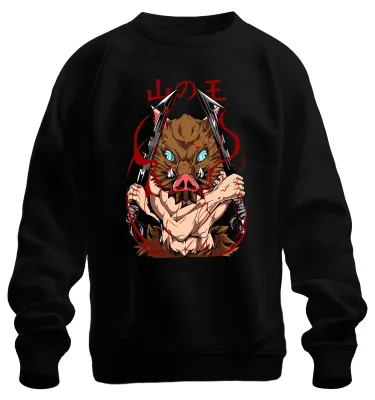 Produktbild von Inosuke Wildschwein Maske Dämonenjäger Dualklingen Anime Sweatshirt Pullover, Schwarz, M