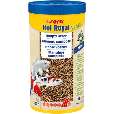 Produktbild von sera Koi Royal Mini, Teichfische, Trockenfischfutter, Granulat, Vitamin A, Vitamin B1, Vitamin B2, Vitamin C, Vitamin D3, Vitamin E, Klein, 32,5%